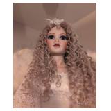 2 ft tall Beautiful Angel Porcelain Doll with Feather Wings and Real Hair in a Lace Dress with Porcelain limbs
