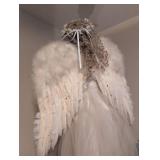 2 ft tall Beautiful Angel Porcelain Doll with Feather Wings and Real Hair in a Lace Dress with Porcelain limbs