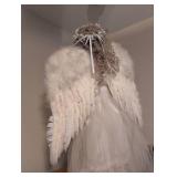 2 ft tall Beautiful Angel Porcelain Doll with Feather Wings and Real Hair in a Lace Dress with Porcelain limbs