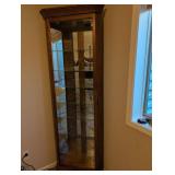 Tall Oak Display Cabinet with Glass Shelves with lights
