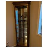 Tall Oak Display Cabinet with Glass Shelves with lights
