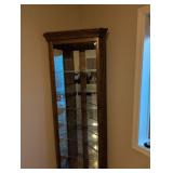 Tall Oak Display Cabinet with Glass Shelves with lights