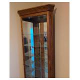 Tall Oak Display Cabinet with Glass Shelves with lights