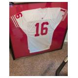 Joe Montana Signed San Francisco 49ers Jersey #16. Glare Resistant Glass, Professionally Framed valued at $1685