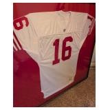 Joe Montana Signed San Francisco 49ers Jersey #16. Glare Resistant Glass, Professionally Framed valued at $1685