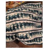 Handmade Blue and White Striped Afghan Blanket