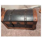 Decorative Wooden Treasure Chest with Faux Crocodile Leather