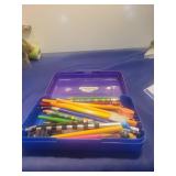 Purple and Blue Pencil Case with School Supplies