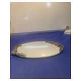 Oval Mirror Tray with Silver Rose Border