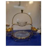 Glass and Brass Serving Stand Set with Domed Covers