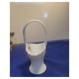 White Milk Glass Basket with Hobnail Pattern