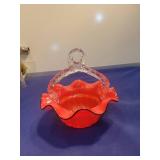 Red Art Glass Bowl with Clear Handle