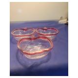 Pink Rim Glass Apple Bowls Set of 3