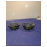 Green Glass Flower Shaped Dessert Bowls - Set of 2