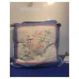 Hand Embroidered Bird and Flower Decorative Pillow