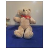 White Teddy Bear with Red Bow with movable arms and legs