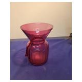 Cranberry Glass Vase with Decorative Rope