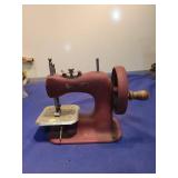 Small Red Metal Hand Crank Sewing Machine