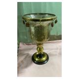 Decorative Glass Hurricane Candle Holder with Brass Accents