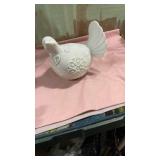 White Ceramic Bird Figurine with Floral Design