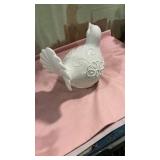 White Ceramic Bird Figurine with Floral Design