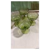 Green Glass Thumbprint Pattern Champagne Coupes - Set of 4