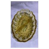 Amber Glass Daisy Pattern Oval Dish