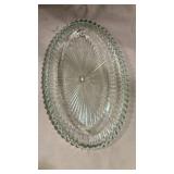 Clear Glass Oval Serving Platter with Sunburst Pattern