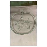 Clear Glass Apple Shaped Dish with Floral Design
