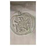 Clear Glass Apple Shaped Dish with Floral Design