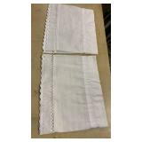2) White Cotton valance, Eyelet Lace Trim