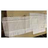2) White Cotton valance, Eyelet Lace Trim