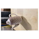 Brown and White Floral Ceramic Pitcher