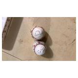 Brown and White Porcelain Salt and Pepper Shakers with Floral Pattern