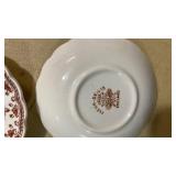 Brown Floral Transfer Ware Plates Set of(15 saucers  (13) cups