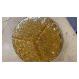 Amber Glass Sunburst Pattern Serving Plate