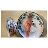 Japanese Bamboo Bird Teacup and Saucer Set