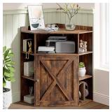 Retails for $150! Vabches Corner Cabinet, Corner Storage Shelf with USB Ports and Outlets Industrial Organizer for Small Space Wooden 6-Cubby Bookshelf for Study, Playroom, Living Room (Amber Pine)