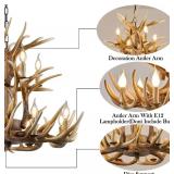 Retails for $400! Farmhouse Antler Chandelier 12-Light,Vintage Antler Chandeliers Lighting, Retro Antler Ceiling Pendant Light Fixture 2-Tier for Home Store Coffee Bar (12 Lamps arms + 3arms)
