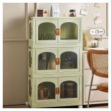 Retails for $597! Foldable Plastic Storage Bin Cabinet with Wheels and Doors 4 Tier Bathroom Floor Organizer for Kitchen Laundry Toilet Collapsible Stackable Storage Box with Lids