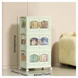 Retails for $597! Foldable Plastic Storage Bin Cabinet with Wheels and Doors 4 Tier Bathroom Floor Organizer for Kitchen Laundry Toilet Collapsible Stackable Storage Box with Lids