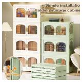 Retails for $597! Foldable Plastic Storage Bin Cabinet with Wheels and Doors 4 Tier Bathroom Floor Organizer for Kitchen Laundry Toilet Collapsible Stackable Storage Box with Lids
