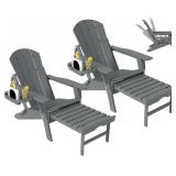 Retails for $330! Adjustable Adirondack Chair with Retractable Ottoman Set of 2, HDPE Folding Adirondack Chair with Cup Holder, All Weather Fire Pit Chair for Outdoor.