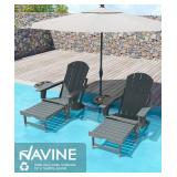 Retails for $330! Adjustable Adirondack Chair with Retractable Ottoman Set of 2, HDPE Folding Adirondack Chair with Cup Holder, All Weather Fire Pit Chair for Outdoor.