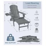 Retails for $330! Adjustable Adirondack Chair with Retractable Ottoman Set of 2, HDPE Folding Adirondack Chair with Cup Holder, All Weather Fire Pit Chair for Outdoor.