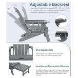 Retails for $330! Adjustable Adirondack Chair with Retractable Ottoman Set of 2, HDPE Folding Adirondack Chair with Cup Holder, All Weather Fire Pit Chair for Outdoor.