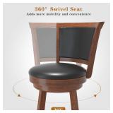 Retails for $152! 24" Counter Height Swivel Bar Stools, High Back Swivel Counter Stools with Black Faux Leather Upholstered Seat & Solid Wood Footrest, Counter Bar Chairs for Kitchen Island & Pub (Bro