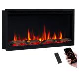 Retails for $420! PuraFlame Herman 36 Inch Smart Linear Electric Fireplace - Premium Flame with 9 Colors, Clean Design, Recessed in-Wall or Wall-Mount or Free Standing, Compatible with Alexa and Googl