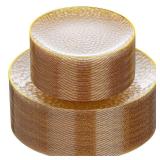 Rubtlamp 60Pcs Clear Gold Plastic Plates, Gold Glitter Disposable Plates, Hammered Plastic Plates Included 30 Dinner Plate And 30 Dessert Plates for Party
