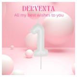 DERVENTA Number Candle White 2.36 inch Party Celebration Anniversary Decoration Perfect Birthday Brunch Dessert Cake Topper 1 Piece (Number 2 White)